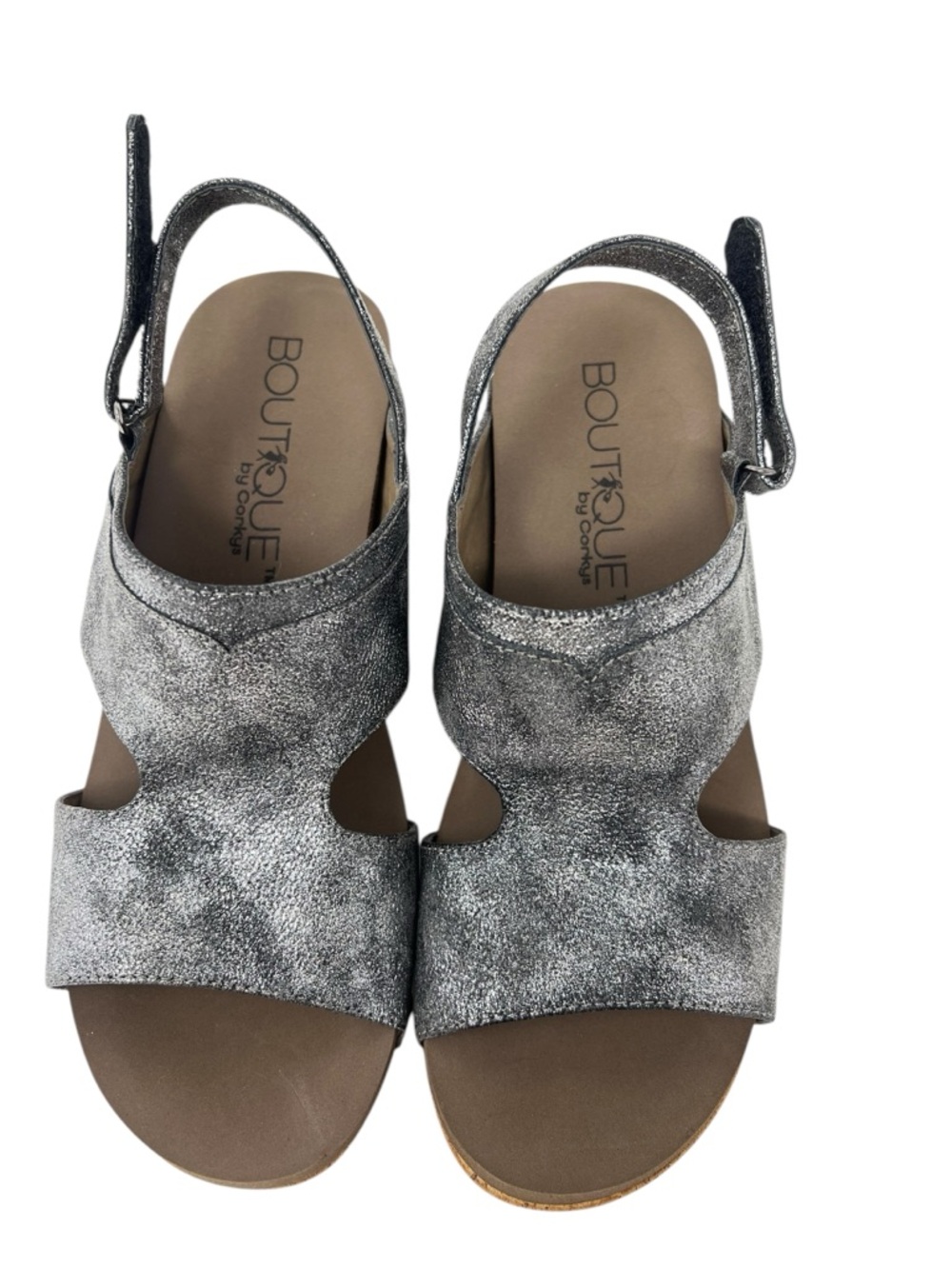 Corkys Metallic Silver Wedge Sandals with Cork Platform - Picture 5 of 10